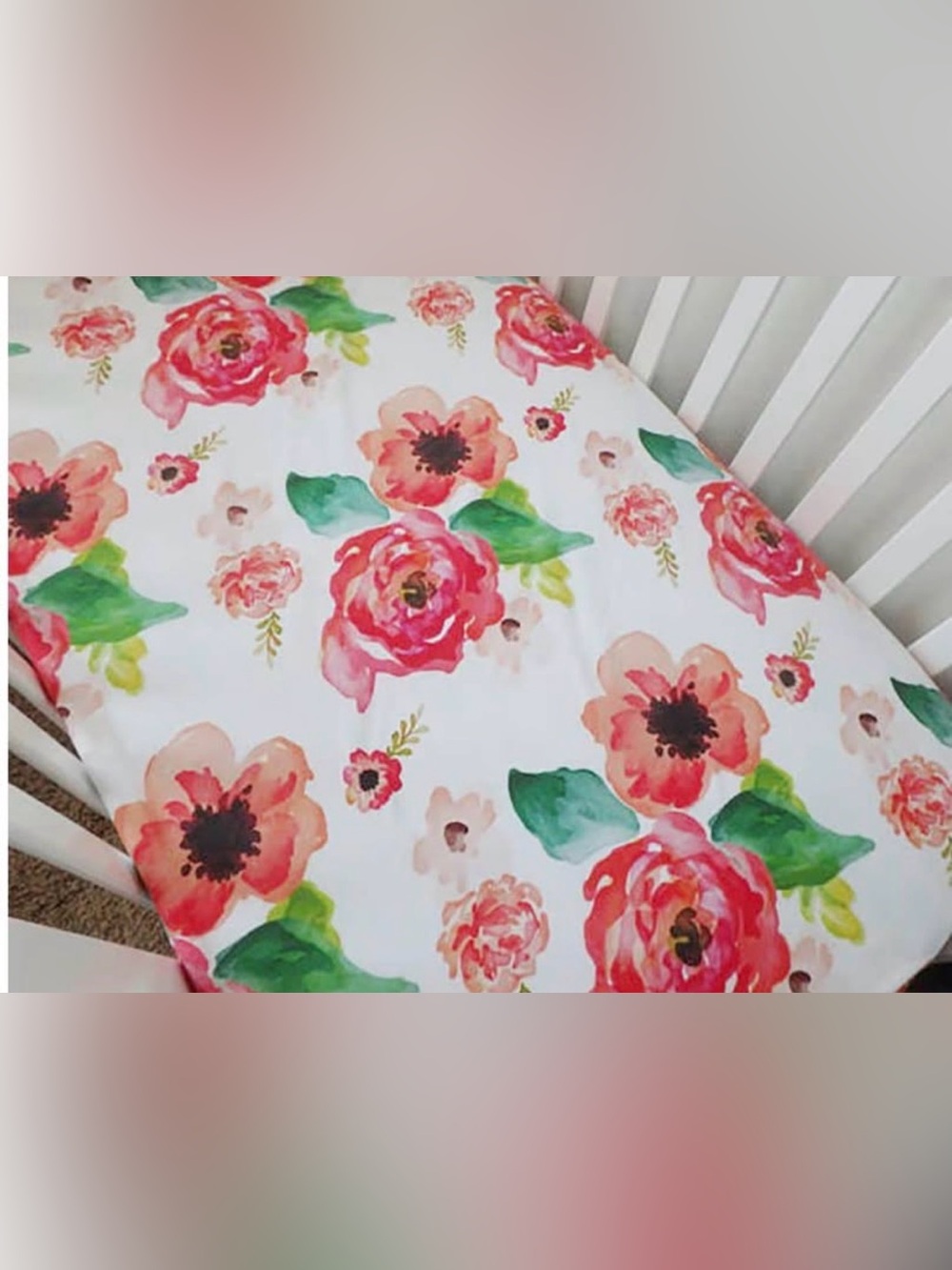 Crib Bedding Watercolor Floral Boho Chic Pink Peach Flowers Sheet Skirt Girl